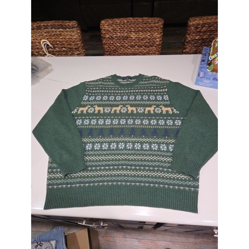 Men’s Crown & Ivy XXL Green Christmas Sweater Woolblend Amazing EUC B13